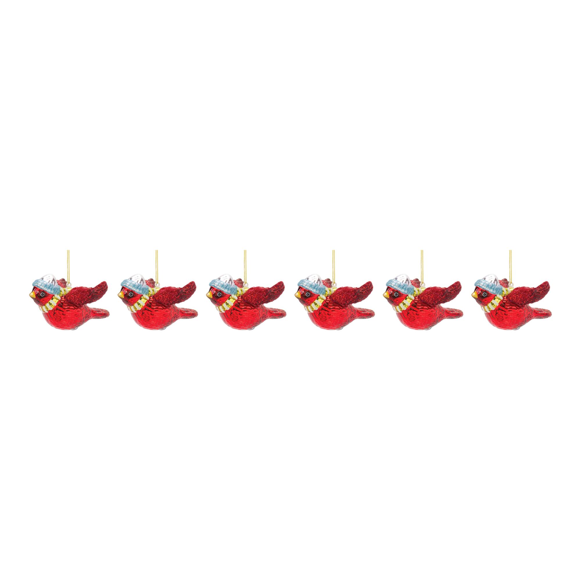6ct. Red Glass Cardinal Bird Ornaments